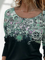Floral Print Crew Neck Daily Long Sleeves Sweatshirt