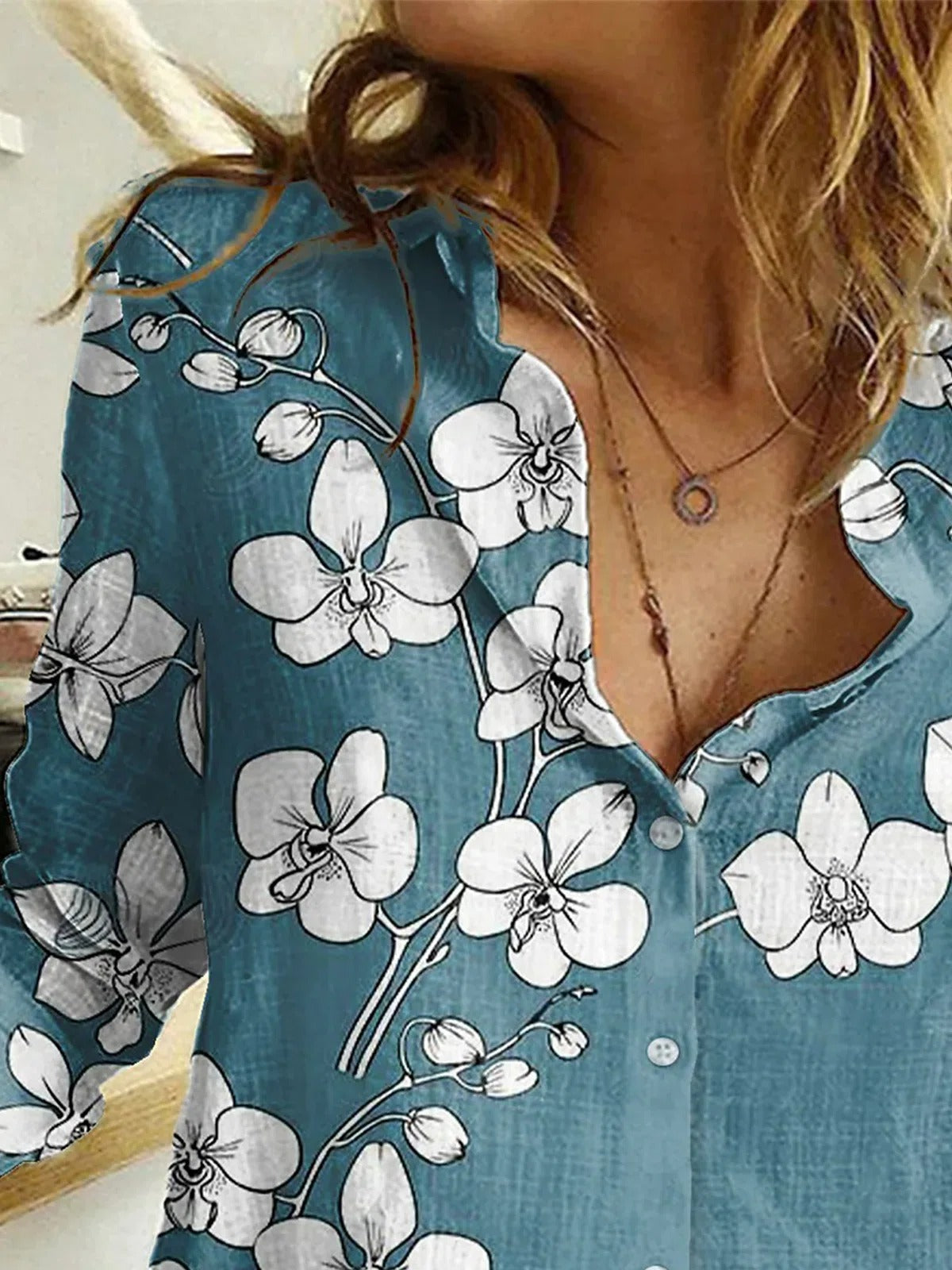 Floral Print Collared Buttons Long Sleeves Blouse