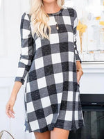 Plain Crew Neck Long Sleeves Casual Short Dress
