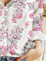 Floral Print Lapel Buttons Long Sleeves Blouse