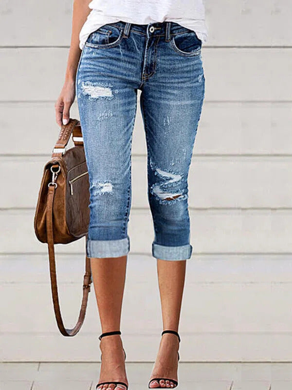 Solid Color Ripped Casual with Pockets Jeans