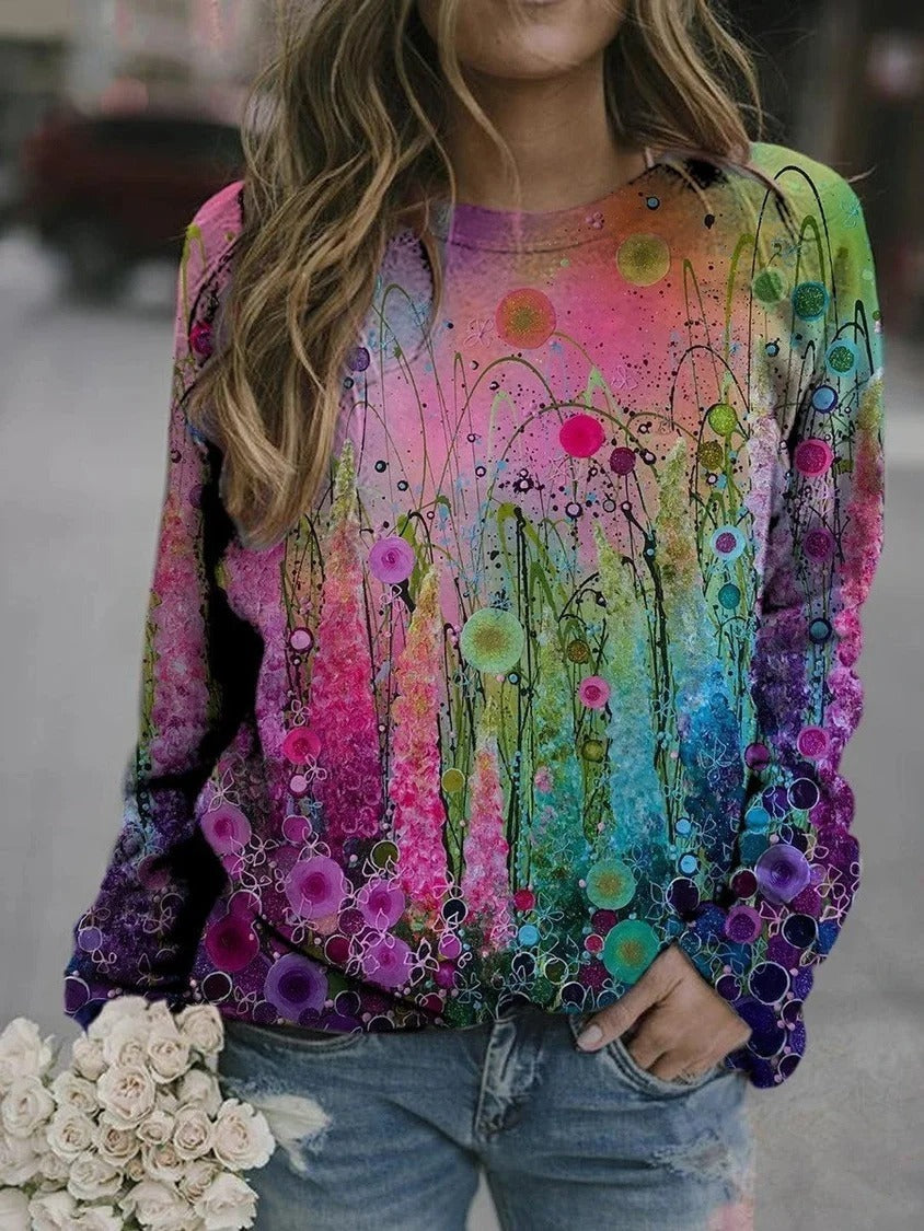 Abstract Print Crew Neck Long Sleeves Sweatshirt