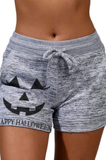 Halloween Pumpkin Print Sashes Casual Shorts