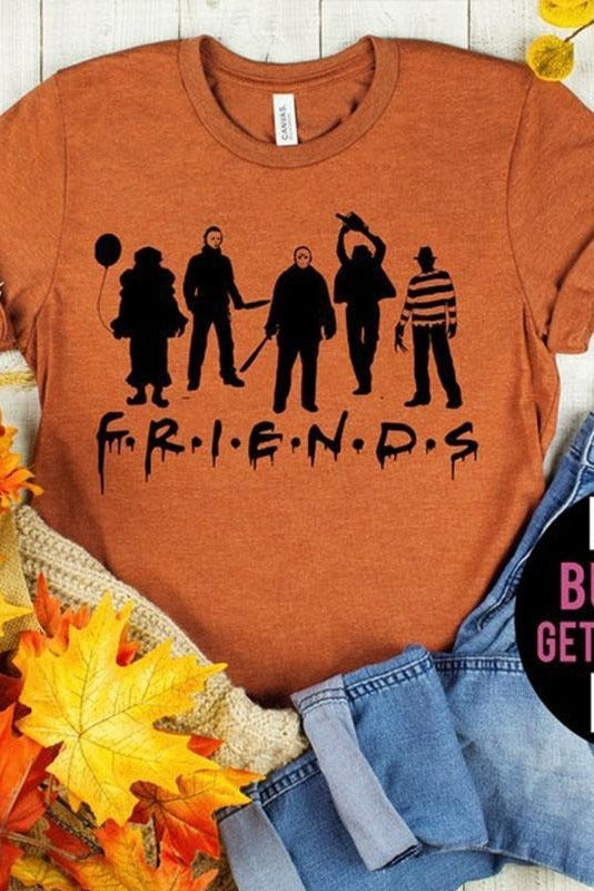 Halloween Friends Print Crew Neck Short Sleeves T-shirt