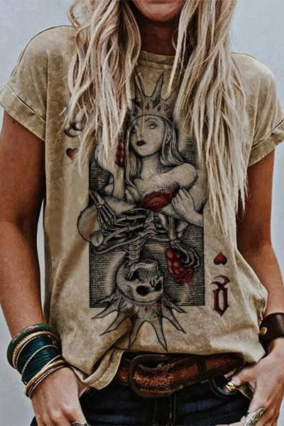 Halloween Playing Card Print O-neck Short Sleeves T-shirt