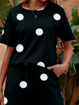 Polka Dot Print Casual Short Sleeves Two Piece Set