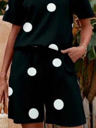 Polka Dot Print Casual Short Sleeves Two Piece Set