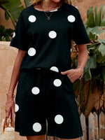 Polka Dot Print Casual Short Sleeves Two Piece Set