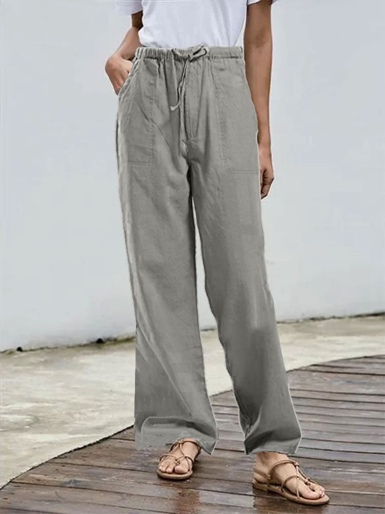 Solid Color Loose with Pockets Elastic Waist Pants