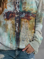 Crucifix Print Round Neck Long Sleeves Sweatshirt