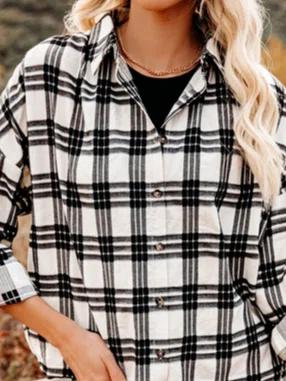 Plaid Casual Lapel Buttons Long Sleeves Blouse