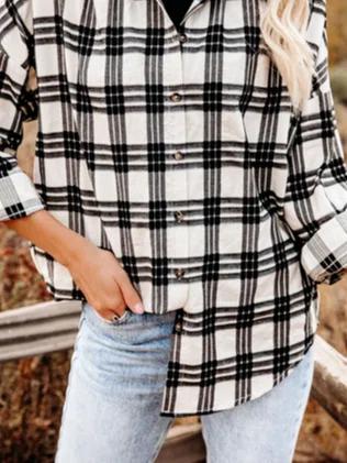 Plaid Casual Lapel Buttons Long Sleeves Blouse