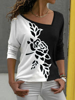 Floral Print Asymmetric V-neck Long Sleeves Sweatshirt