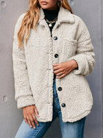 Plain Collared Buttons Fleece Long Sleeves Warm Coat