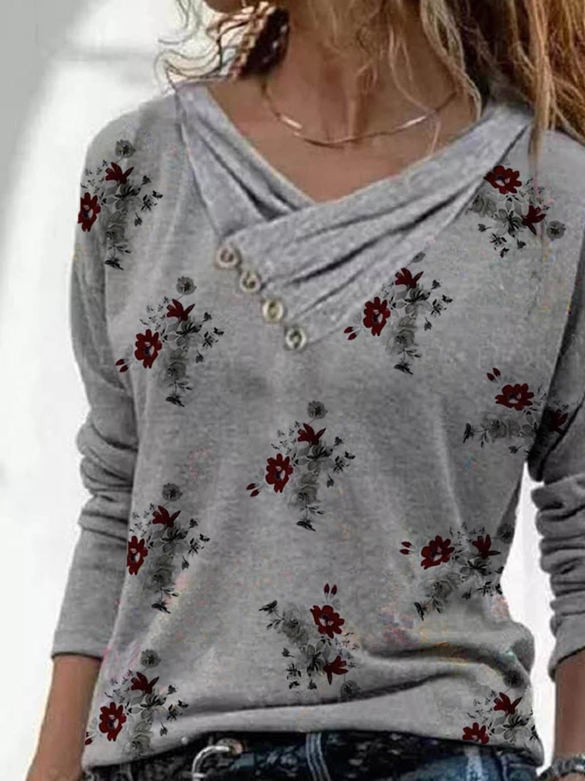 Floral Print Cowl Neck Long Sleeves Sweatshirt