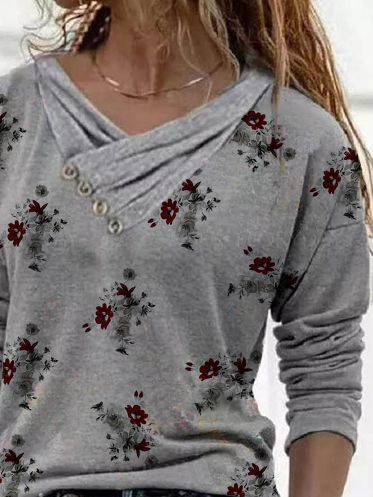 Floral Print Cowl Neck Long Sleeves Sweatshirt