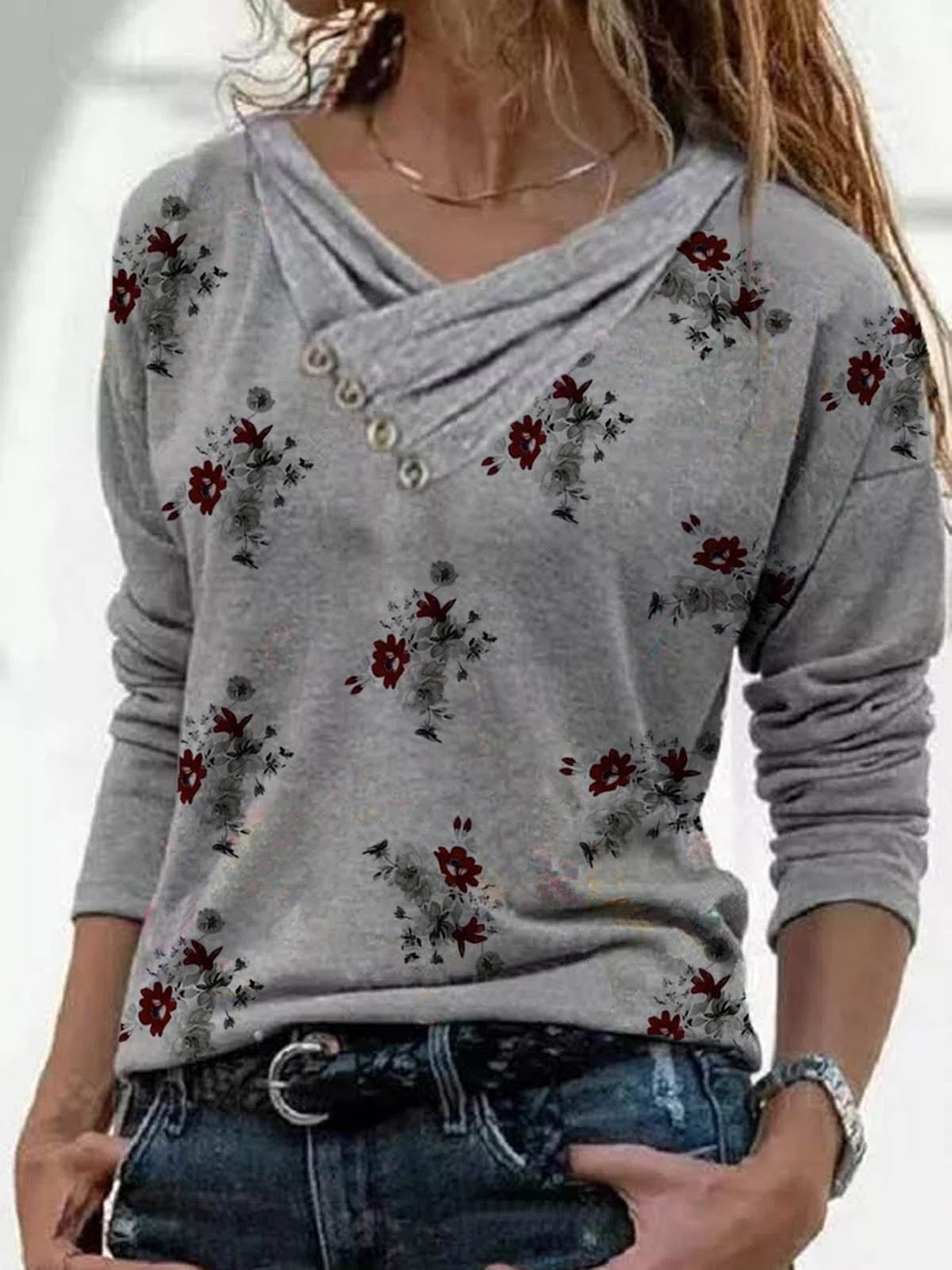 Floral Print Cowl Neck Long Sleeves Sweatshirt