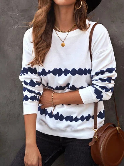Stripe Print Round Neck Long Sleeves Sweatshirt