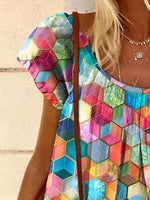 Geometric Print Scoop Neck Short Sleeves T-shirt