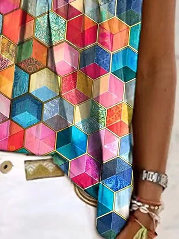 Geometric Print Scoop Neck Short Sleeves T-shirt