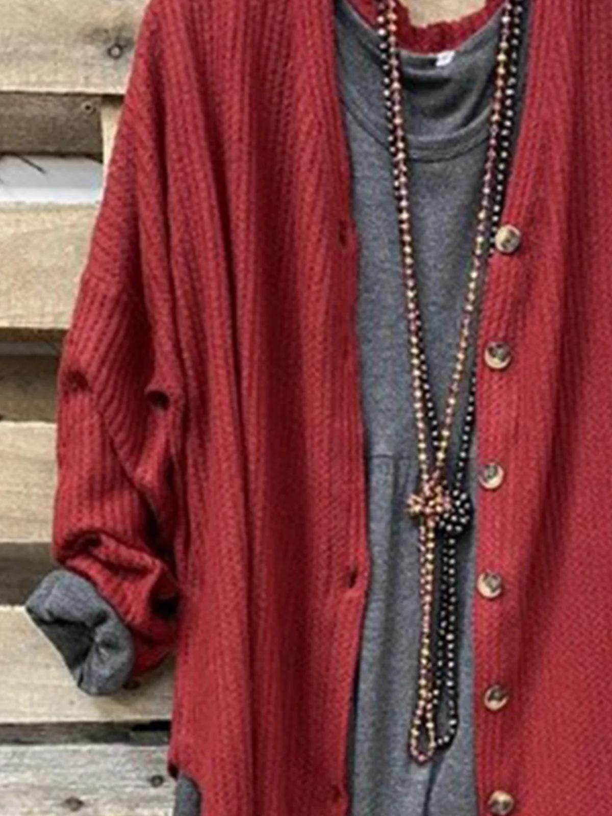 Solid Color V-neck Buttons Long Sleeves Cardigan