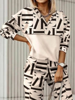 Geometric Print V-neck Long Sleeves Two Piece Suit