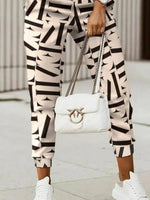 Geometric Print V-neck Long Sleeves Two Piece Suit