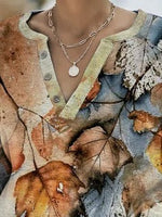 Leaf Print V-neck Long Sleeve Casual Sweatshirts