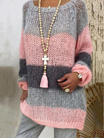Gray & Pink Colorblock Long Sleeve Casual Sweater