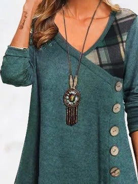 V Neck Geometric Casual Autumn Natural Daily Long sleeve A-line Dresses