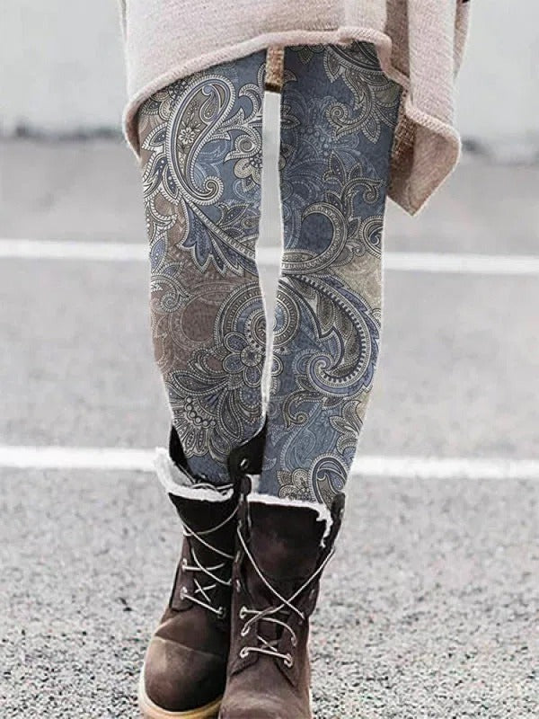 Elastic Band Tight Paisley Leggings