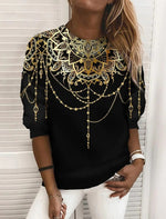 Crew Neck Geometric Long Sleeves Sweatshirts