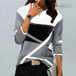 Broken Glass White and Gray Color Block Black Long Sleeve Sweatshirt