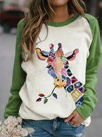 Giraffe Print Round Neck Long Sleeves Sweatshirt