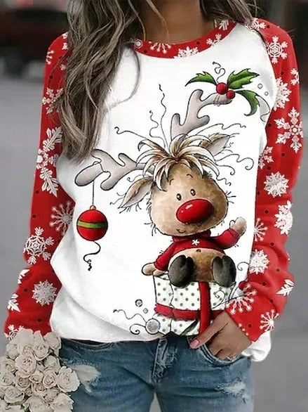 Christmas Reindeer Snowflake Print Long Sleeves Sweatshirt