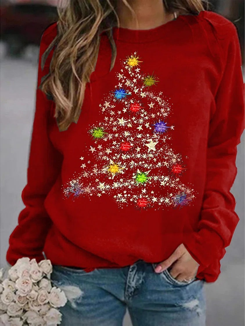Christmas Print Crew Neck Long Sleeves Sweatshirt