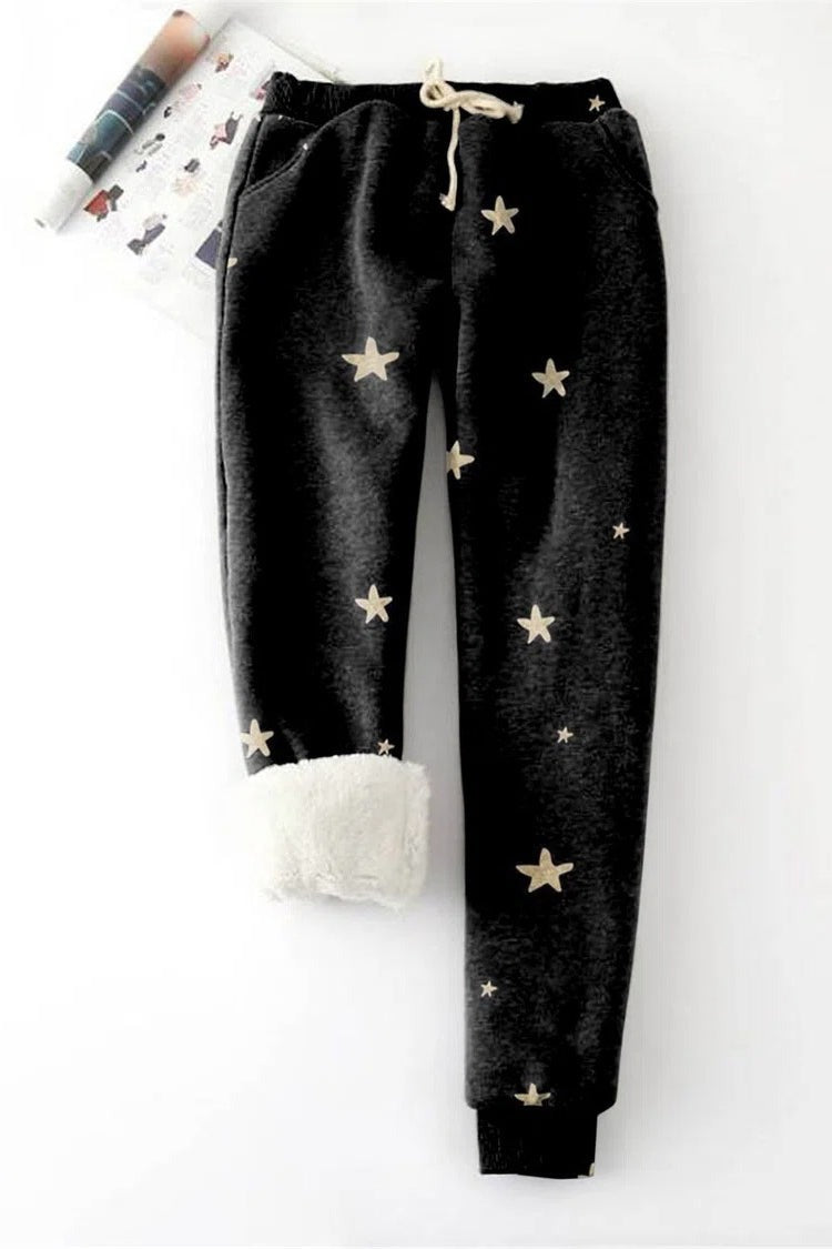Star Print with Pockets Casual Fleece Thermal Pants