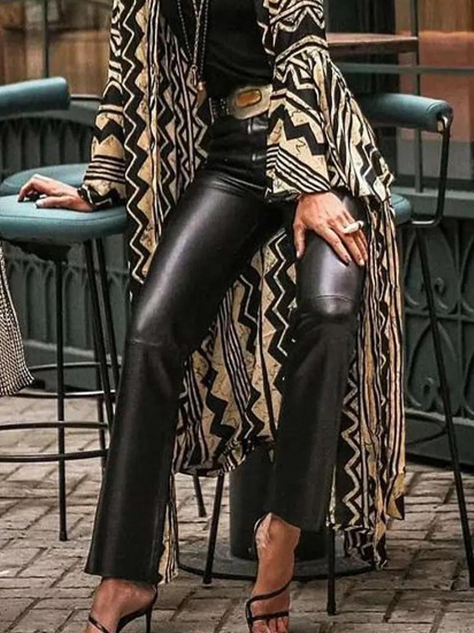 Geometric Print Casual Long Sleeves Cardigan