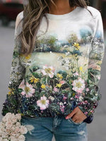 Floral Print Crew Neck Long Sleeves Sweatshirt