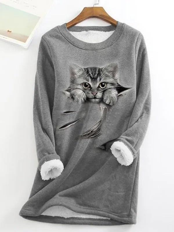 Grey Fun Cat Fleece Thermal Underwear