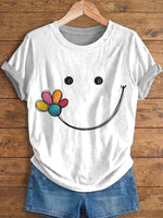 Ethnicity Flowers Smile Face Women And Men's Vintage Art Print Casual T-shirt