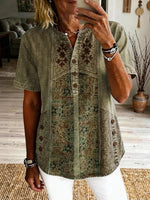 Women's Vintage Ethnic Pattern Art Print Casual Short-sleeve Shirt