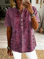 Women's Vintage Ethnic Pattern Art Print Casual Short-sleeve Shirt