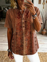 Women's Vintage Ethnic Pattern Art Print Casual Short-sleeve Shirt