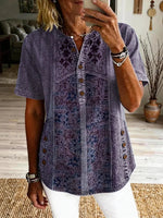 Women's Vintage Ethnic Pattern Art Print Casual Short-sleeve Shirt