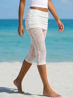 Women's Mid-Rise Lace Stretch Capri Pants, Slim Fit Fashion Trousers for Spring & Summer Vacation