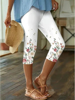 High Waist Printed Capri Leggings Stretch Slim Fit