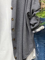 Gray Cotton-Blend Long Sleeve Cardigan