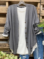Gray Cotton-Blend Long Sleeve Cardigan