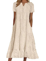 Women's Elegant Strategic Cutout V-neck Short Sleeve Maxi Dress